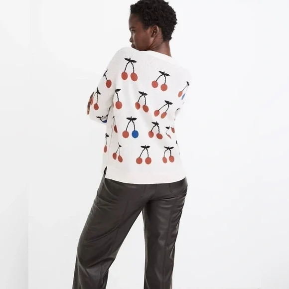 Madewell Wool & Alpaca Cherry Jacquard Pullover Sweater, Size XXS - Picture 3 of 9